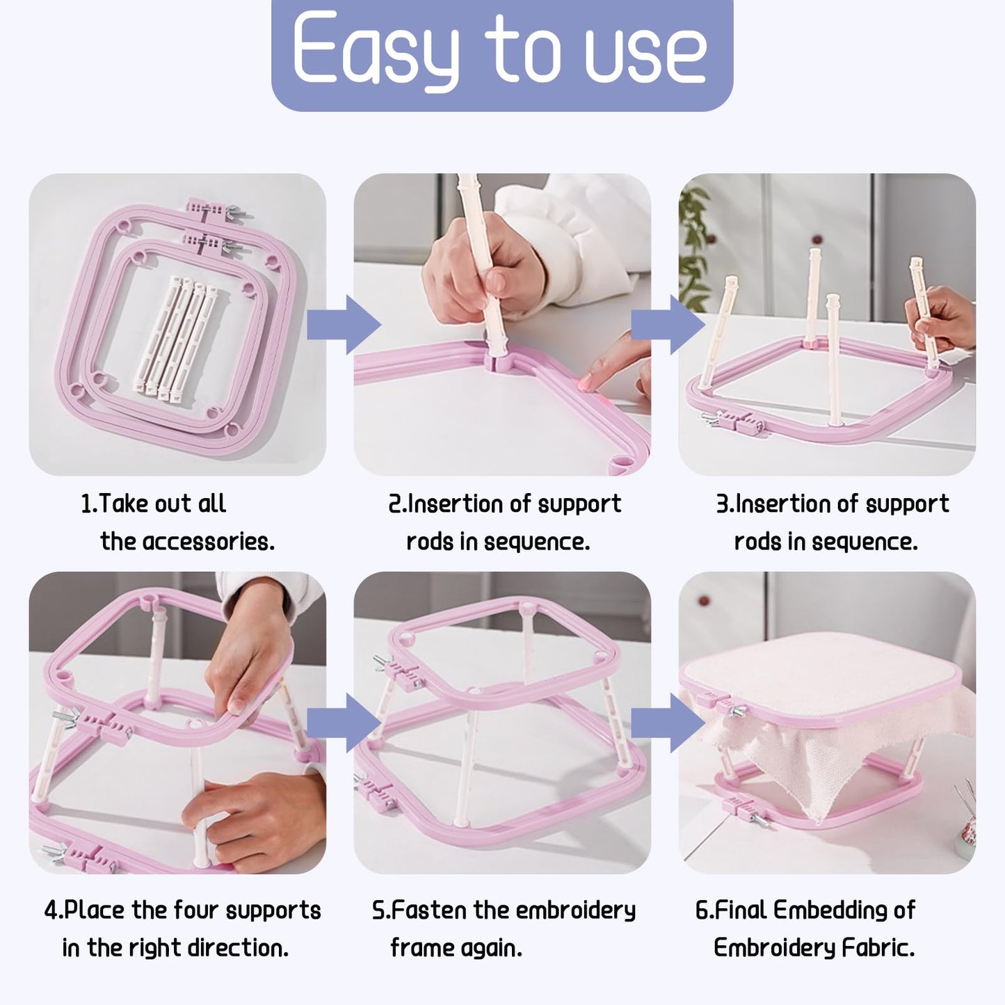 2-Layer Small Embroidery Hoop Stand, Square Hands Free Embroidery Frame for DIY Crafts, ABS Plastic Cross Stitch Hoop Holder for Craft Sewing, Needlework (Purple)