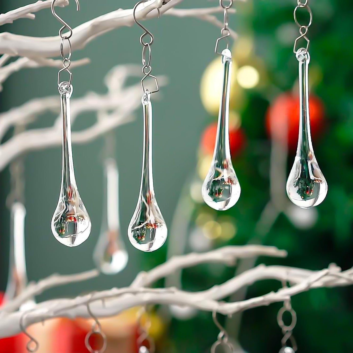 20pcs 20X80mm) H&D Hanging Chandelier Crystal Teardrop Prism Accent Rainbow Suncatcher Christmas Tree Decorations
