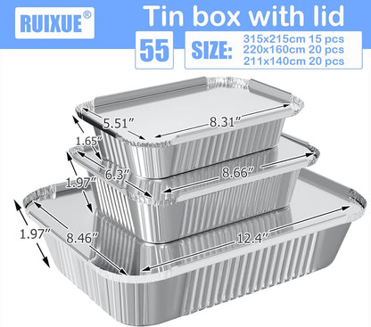 Notwoe® Disposable Aluminum Baking Pans - 55 Pack with Lids | Combo Set 12x8, 8x6, 8x5 Square