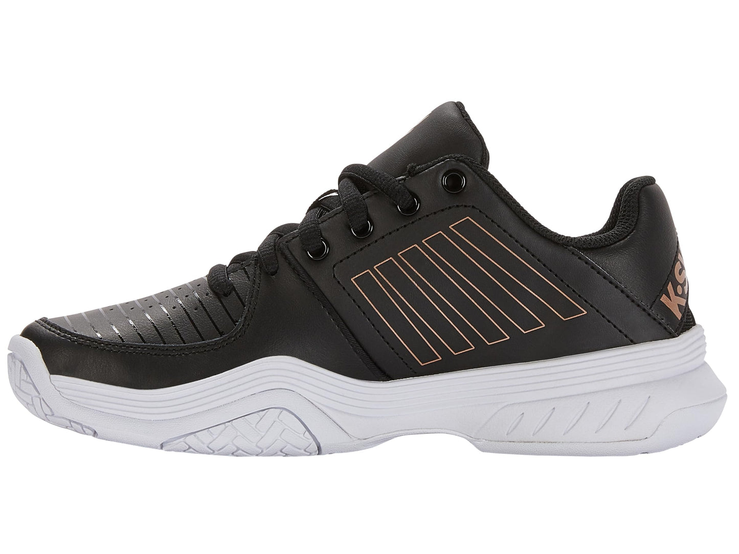 K-Swiss Women's Court Express Tennis Shoe, Black/White/Rosegold, 7 M
