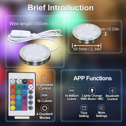 Smart LED Lamp Kit 001 for Bambu Lab 3D Printing,IR&APP Control RGB Puck Light,DIY Hardware for MakerWorld Models, Timer & Group Control,MH001 USB 5V Small Round Lamp Kit for 3D Printed Light(1 Pack)