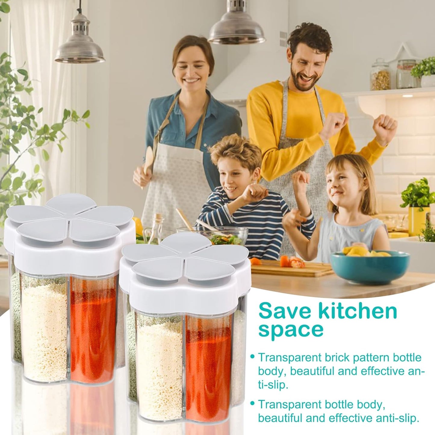 2 PCS Travel Spice Containers 5 in 1 Camping Seasoning Jars, Clear Plastic Condiment Bottle for BBQ, Picnic