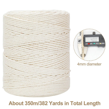 Macrame Cord 4mm x 380Yards (1140Feet), Natural Cotton Macrame Rope - 4 Strands Twisted Macrame Cotton Cord for Wall Hanging, Plant Hangers, Crafts, Gift Wrapping and Wedding Decorations, Red