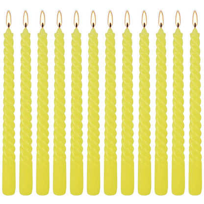 12 Pack 10 inch Yellow Spiral Taper Candles - Dripless, Smokeless, Unscented - 7 Hours Long Burning - Spiral Tall Candlesticks - Perfect for Home Decor, Weddings,Halloween, and Special Occasions.