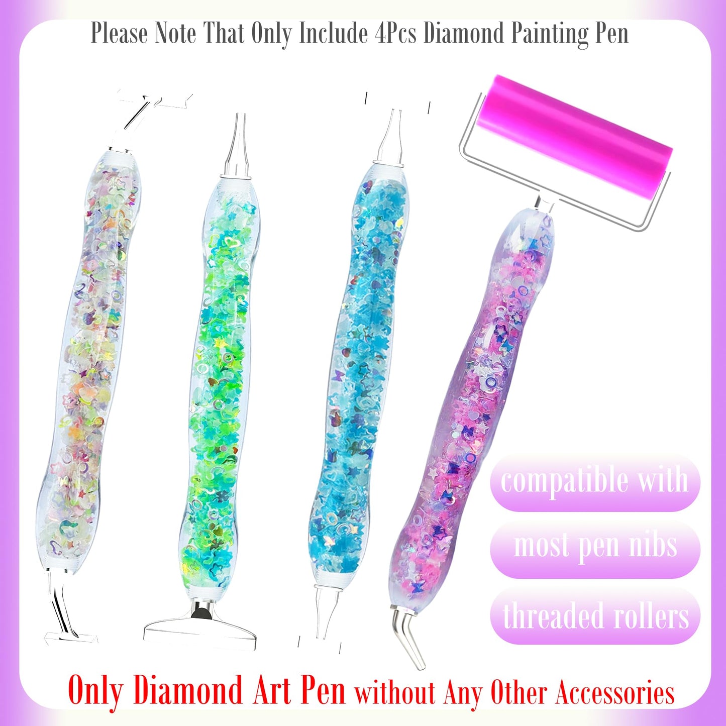 5D Diamond Painting Pen, 4Pcs Screw Thread Diamond Art Pens, Diamond Painting Art Drill Bead Dot Pick Pen for Adults, Diamond Art Accessories Tools for DIY Crafts, Diamond Art Stylus (Glitter-BPGP)