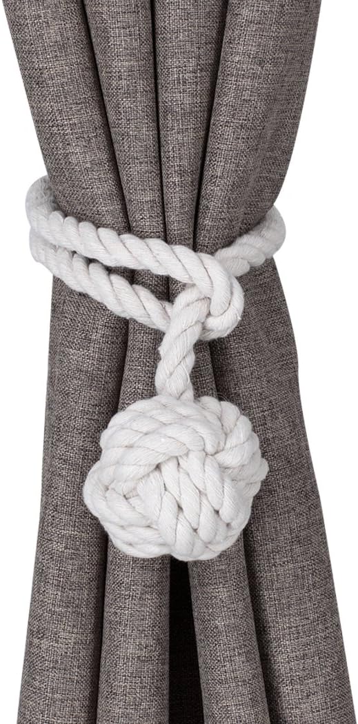 Home Queen Hand Knitting Curtain Tiebacks, Decorative Window Curtain Tie, 1 Pair, Off White