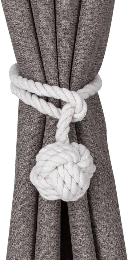 Home Queen Hand Knitting Curtain Tiebacks, Decorative Window Curtain Tie, 1 Pair, Off White