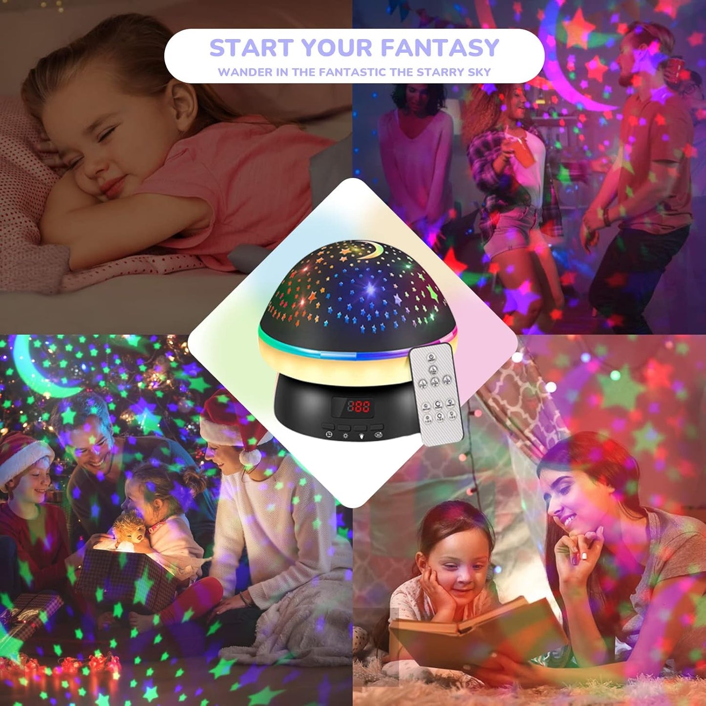 16 Timer Star Light Projector with Remote Control,Rotation and Colors Projection Lamp and Sleep Light,Christmas Easter