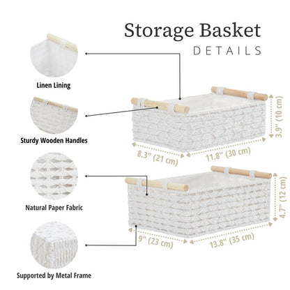 DECOMOMO White Wicker Baskets, Back of Toilet Basket, Bathroom Basket Organizer, Countertop, Home Decor (White, Set of 2)