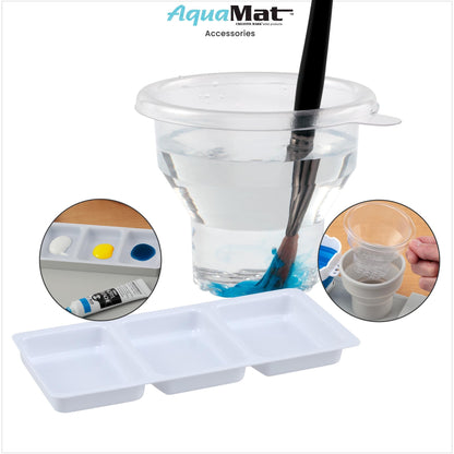 Creative Mark AquaMat Non-Slip Silicone Paint Mat - 23-3/8" x 21-3/8" - 5 Paint Cup Liners & 5 Palette Inserts for Artists, Painters & Crafters, Waterproof Surface Protection Rolls Up for Storage
