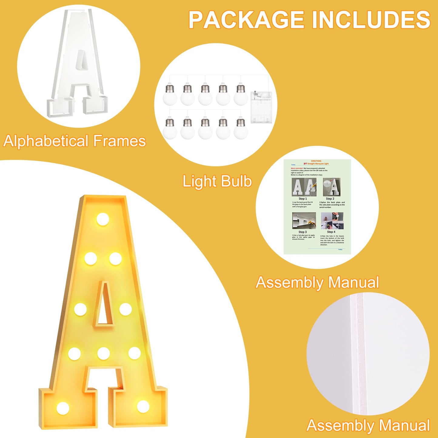 Foaky 3FT Large Marquee Light Up Letters,Gaint Light up letters for Party Decor, Anniversary Decoration,Big Marquee Letters for Birthday,Pre-Cut Foam Board Kit (R,3FT)