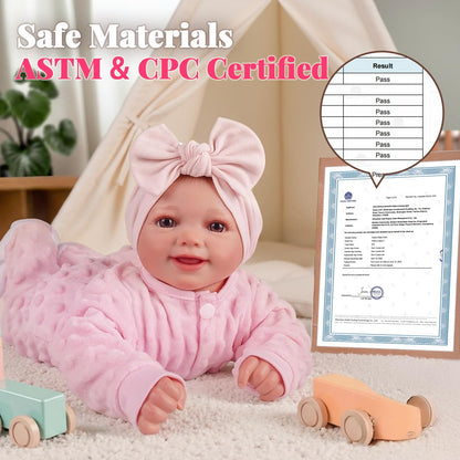 BABESIDE Reborn Baby Dolls Sunny - 17 Inch Cute Realistic Baby Doll with Soft Cloth Body, Poseable Real Life Baby Dolls with Bottle and Accessories for 3+ Years Old Girl Gifts, Pretend Play