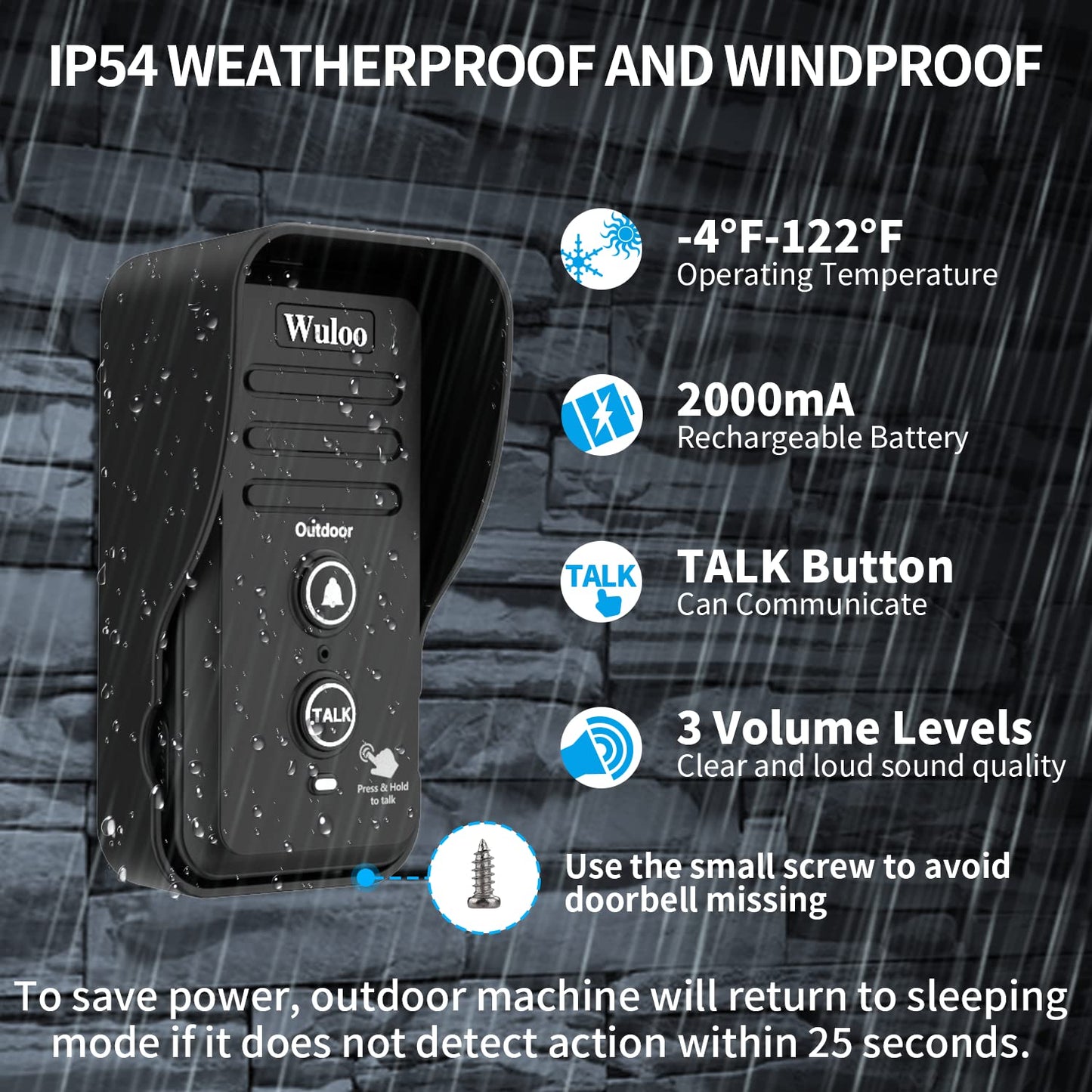Wuloo Wireless Intercom Doorbells for Home Classroom, Intercomunicador Waterproof Electronic Doorbell Chime with 1/2 Mile Range 3 Volume Levels Rechargeable Battery (Black, 1&2)