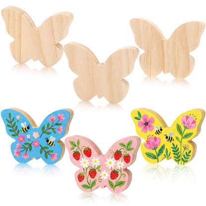 Novabright 6 Pcs Large Wooden Butterfly Block Unfinished Butterfly Shaped Signs Wood Blocks to Paint Blank Wood Table Centerpieces for Spring Home Decor Classroom DIY Art Craft Party Supplies