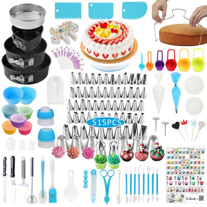 Cake Decorating Kit Cake Decorating Supplies, 515 PCS Baking Supplies Set with 3 Springform Pan Sets, 66 Icing Piping Nozzles, Cake Rotating Turntable, Piping Bags, Birthday Gifts for Mom Wife