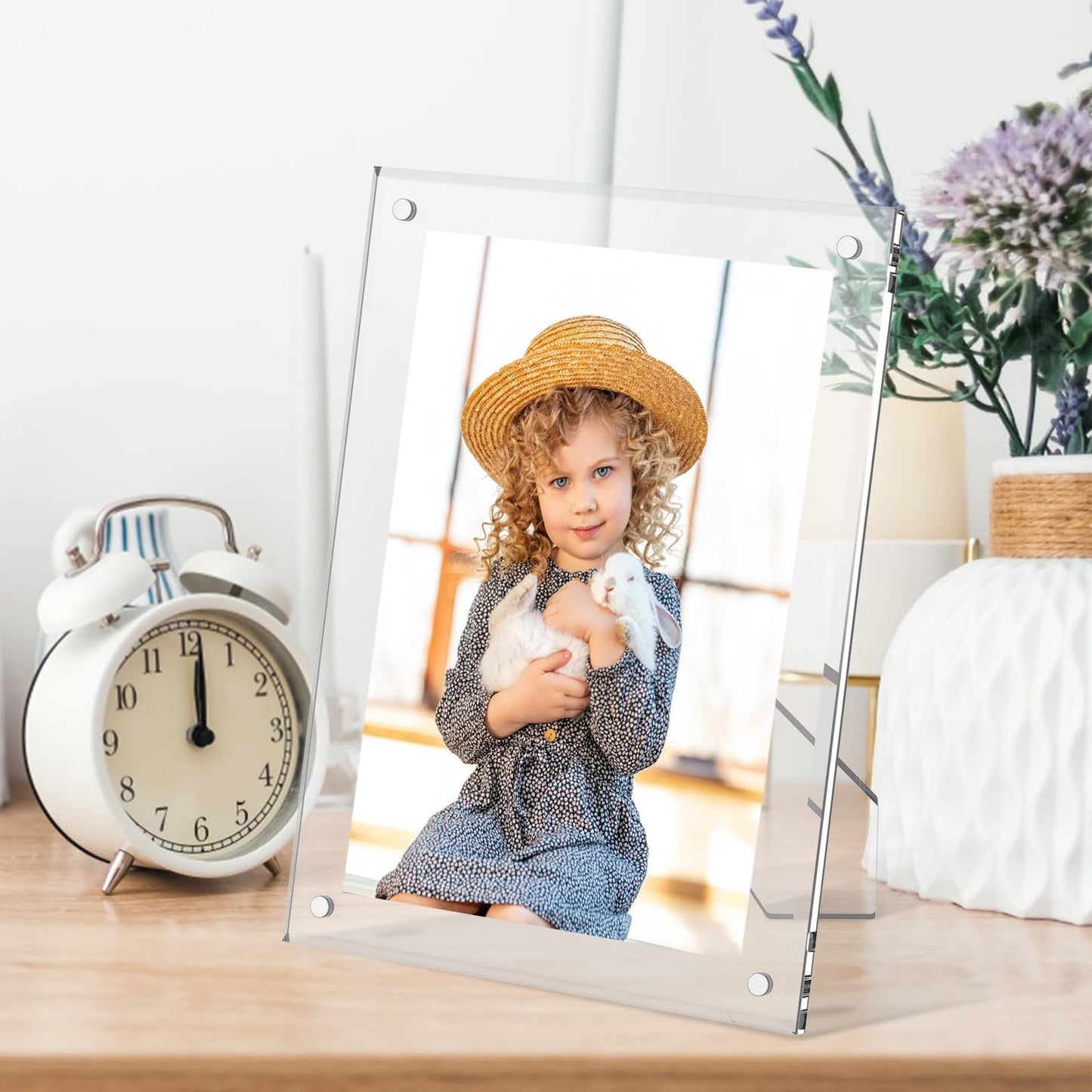 6x8 Inch Acrylic Magnetic Picture Frame,2 PackTransparent Floating Frameless Photo Frame with Easel Stand,Double Sided Tabletop Display Magnetic Acrylic Frame for Home Office Decor Wedding Birthday Gifts