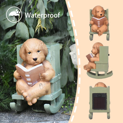 Sheaifun Solar Garden Statues Dog Statues Fairy Garden Accessories Outdoor Resin Dog Figurine Miniature Golden Retriever Statue with Lights for Outside Porch Patio Decor 3x2x3.5 in Gardening Gifts