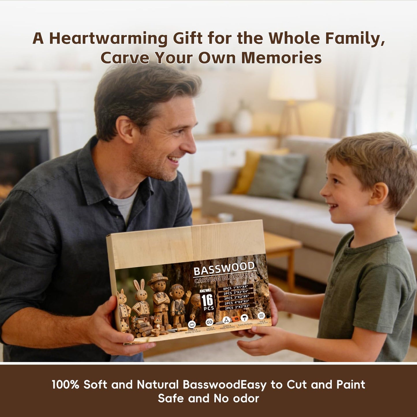 Basswood Carving Blocks: 16 Pieces in 5 Sizes with Oversized Blanks | Soft, Versatile Wood Blocks for All Your Whittling and Craft Projects ﻿