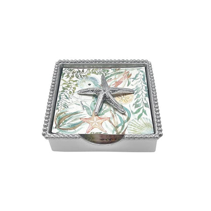 MARIPOSA SPINY STARFISH BEADED NAPKIN BOX SET | SILVER | BRILLANTE | GIFTS | NAPKIN BOX & WEIGHT SET | RECYCLED SANDCAST ALUMINUM | HANDMADE IN MEXICO