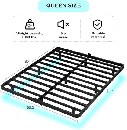 FSJianYi Queen Floating Bed Frame with LED Lights - Modern Metal Platform Bed Frame - Noise Free No Box Spring Needed and Easy Assembly,60W x 80L in
