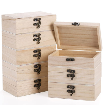 yarlung 8 Pack Unfinished Wooden Boxes for Crafts, 6x4x2 Inch Small Jewelry Storage Box Unpainted DIY Gifts Boxes for Treasure Chest Art Hobbies Memory Box, Hinged Lid with Front Clasp