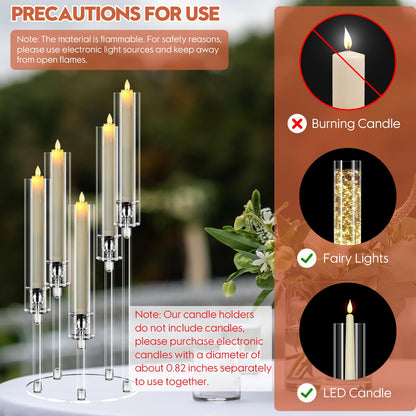 2 Set 5 Arm Acrylic Candle Holder, Mjkeomo 22'' Tall Candelabra Centerpieces for Tables, Candlesticks Holder with Lampshade for Housewarming Gift Fireplace Dinner Decor Fit 0.82'' LED Candle