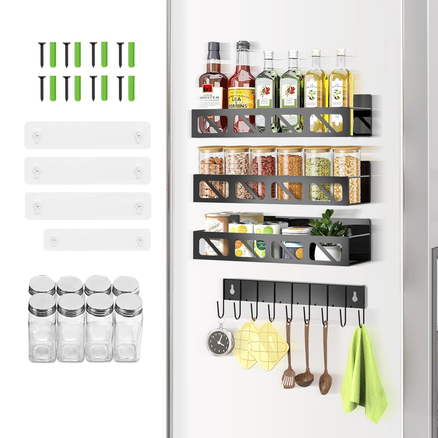 Magnetic Spice Rack Organizer for Fridge Seasoning Organizer for Kitchen storage with Screw Magnetic Shelf with Hook for Refrigerator and Oven (6pack)