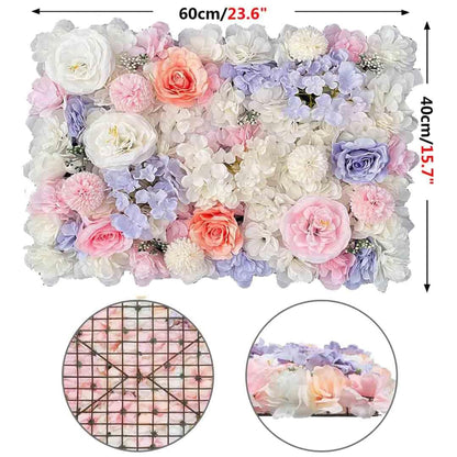 GOUZIBHD Fake Flower Backdrop, Artificial Floral Wall Panel 6PCS 3D Flower Wall Panel, for Wedding Party Photography Home Decor, 24x16in Faux Flower Background
