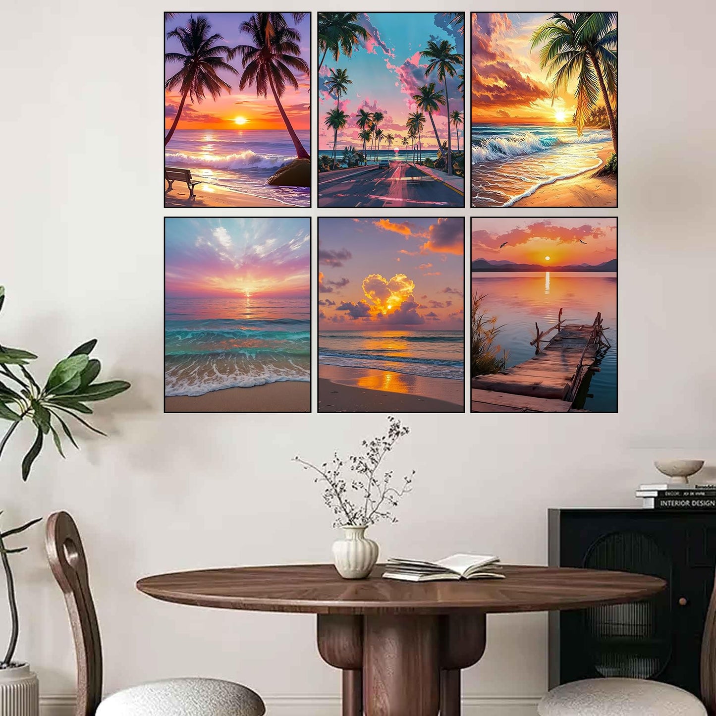 croshom Sunset Diamond Art Kits for Adults, 6 Packs Beach Diamond Painting Kits for Adults Beginners, 5D DIY Full Round Drill Gem Craft for Adult Gifts, Home Wall Decor 12" x 16"