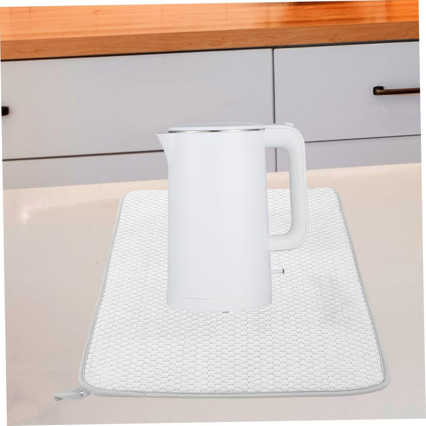 Ciieeo White Kitchen Drain Mat, Foldable Drying Pad for Tableware, Microfiber Dish Drying Mat for Countertop
