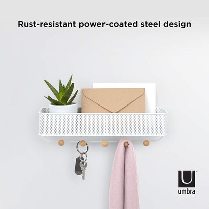Umbra Estique Entryway Organizer – Great for Storing Keys, Small Accessories, Mail, Wallets and More, White Finish