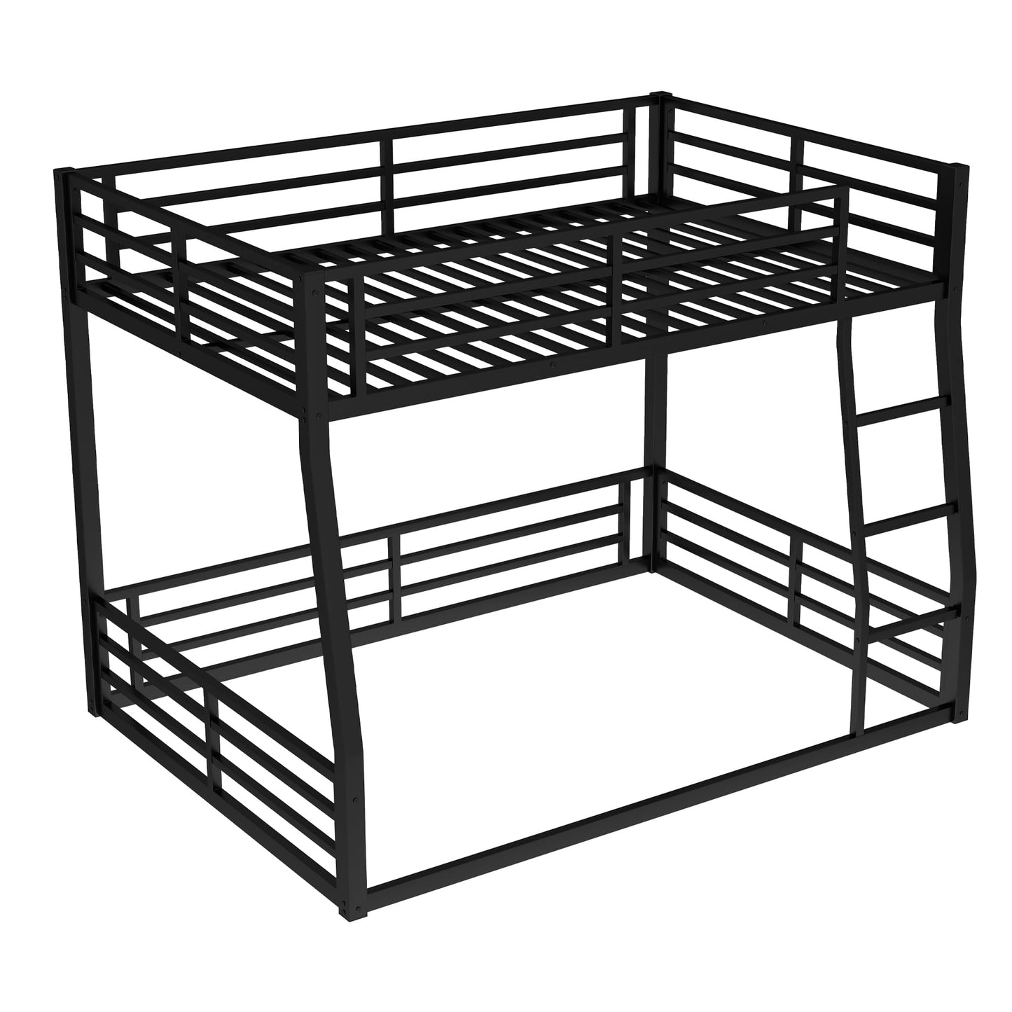 Full XL Over Queen Bunk Bed Frame with Noise Reduced Design, Heavy Buty Metal Floor Bunk Bed Full XL Over Queen Bunk Beds with Ladder for Adults, Teens