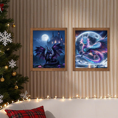 XUNLURY Dragon Diamond Art Kits 2 Pcs, Fantasy Neon Dragon Full Moon Castle Diamond Painting Kits for Adults Beginners, Full Drill Diamonds Dots for Home Decor, 9.8x11.8 Inch