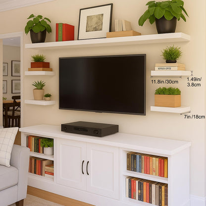 12x7x1.5 Set 2 Floating Shelves for Wall White Shelves Bathroom, Bedroom and Living Room, Wall Shelves & Book Shelf