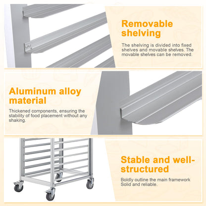 H Bun Pan Rack 18 Tier with Wheels, Commercial Bakery Racking of Aluminum for Full & Half Sheet - Kitchen, Restaurant, Cafeteria, Pizzeria, Hotel and Home