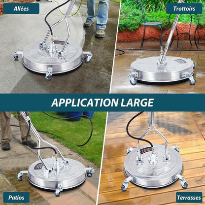 Takywep Heavy Duty Stainless Steel Pressure Washer Surface Cleaner – Dual Handle, 4 Wheels, 2 Nozzles, 3/8" Quick Connect, 4000 PSI – for Driveways, Patios, Decks, Sidewalks – Disc Diameter 24"