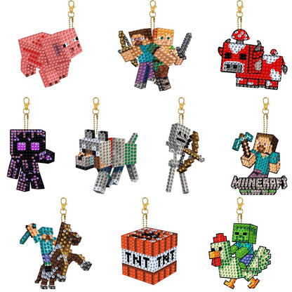 GQYCZZ 10pack kit Kids Diamond Art Painting Keyrings - Double Sided MC Mosaic Kits for Boys and Girls - Arts and Crafts for Ages 6+12,Mini Gem Art Birthday and Festival Gift Key Pendant Decor