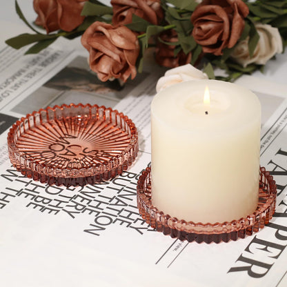 CHOCSTAY Glass Pillar Candle Holder, 4" Candle Plates Set of 6, Glass Candle Holders for Wedding, Party, Holiday, Home Decor, Table Centerpiece
