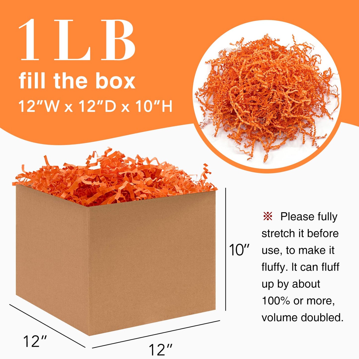 Corlcol 1LB Crinkle Cut Paper Shred Filler for Gift Box Bag and Basket On Halloween(Orange)