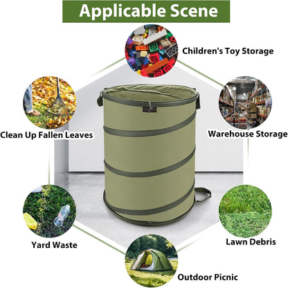 Hard Bottom Collapsible Garden Bag, 45 Gallon Pop Up Trash Can for Camping, Reusable Yard Waste Bags for Patio, Leaf,