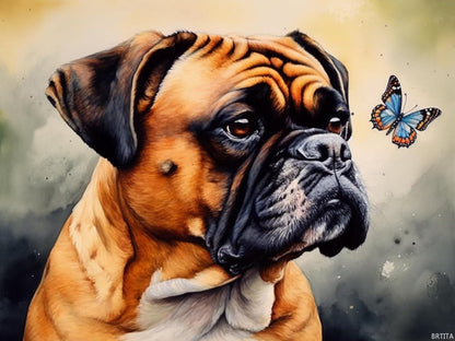 BRTITA Boxer Dog and Butterfly 5D Diamond Art Painting by Number Kits for Adults DIY Paint with Round Full Drill Diamond Gems Painting Art Craft for Home Wall Decor 12x16 inch / 30x40cm