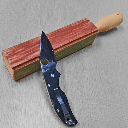 4-Sided Leather Knife Strop with 3Oz. Honing Compound, 11Oz. Thicked Leather & Ash Wood Handle, 12'' x 1.5'' for Sharpening, Polishing, Tactical, Folding & Woodcarving Knives to Mirror Finish