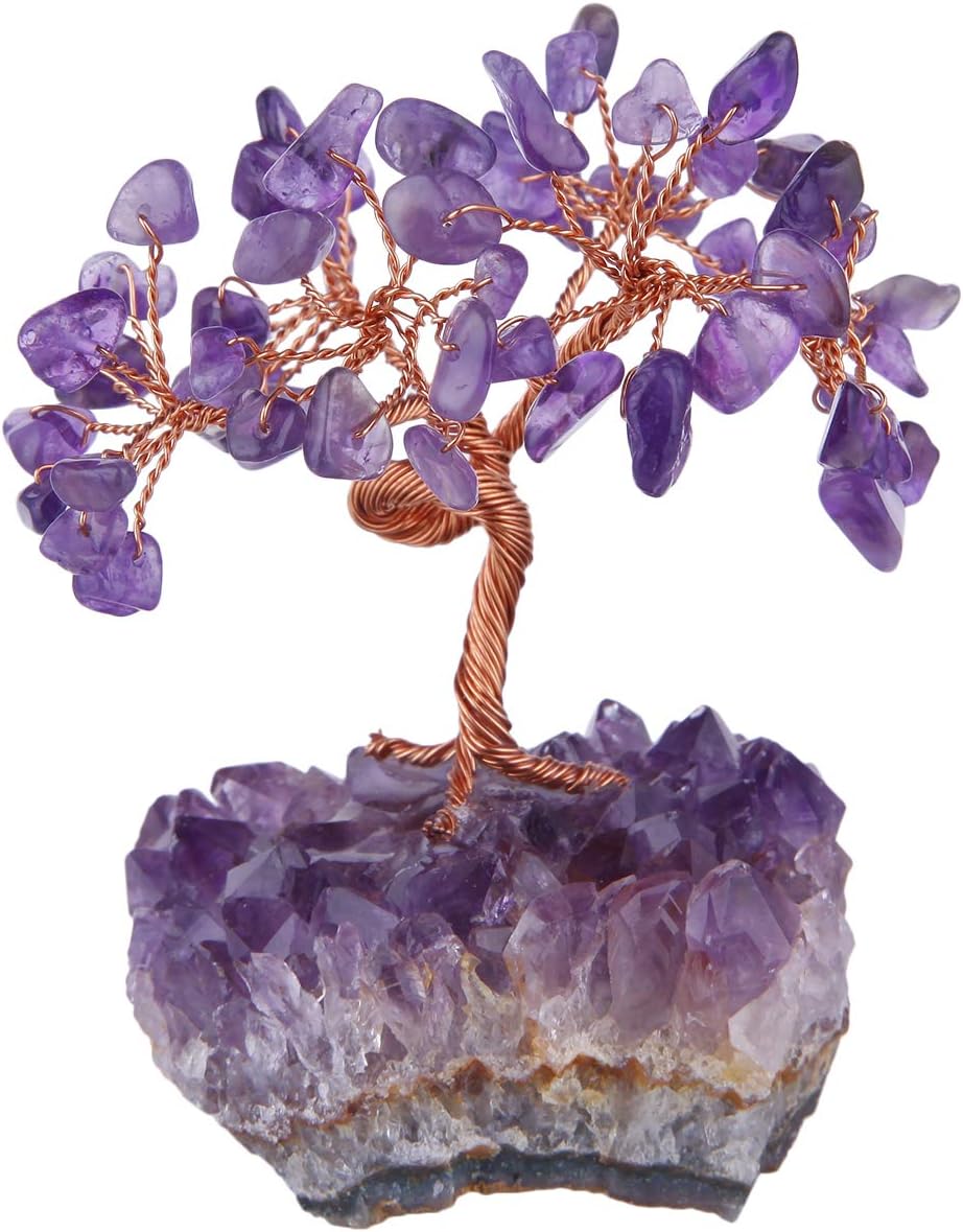 mookaitedecor Amethyst Crystal Tree with Cluster Crystals Base, Bonsai Money Tree for Wealth and Luck
