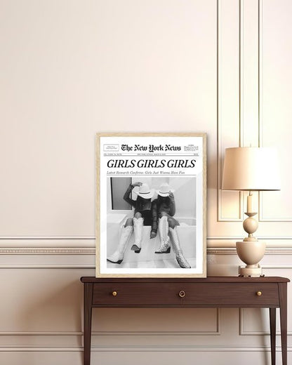 iHery Framed Cowgirl Wall Art - Trendy Black and White Canvas Decor | 12x16in Natural Oak Wood
