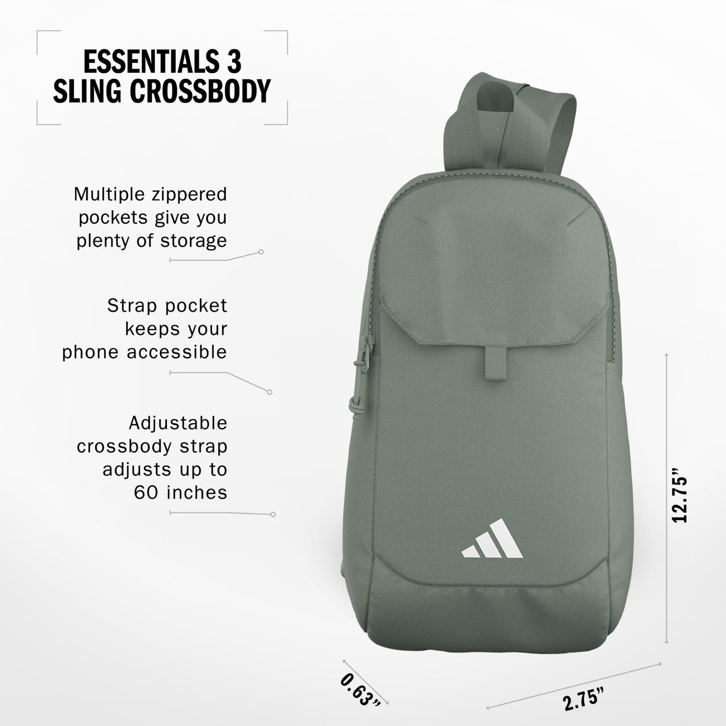 adidas Essentials Crossbody – Athletic Sling Bag with Phone Pocket, Black/2.0, One Size