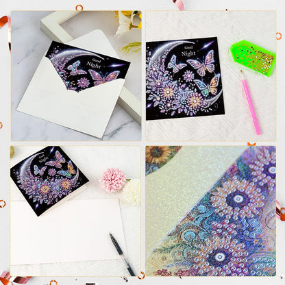 6 Pack 5D DIY Diamond Painting Moon Butterfly Greeting Card Kit, Diamond Art Christmas Birthday Holiday Greeting Card, Art Crafts Kit Creative Gift with Envelope