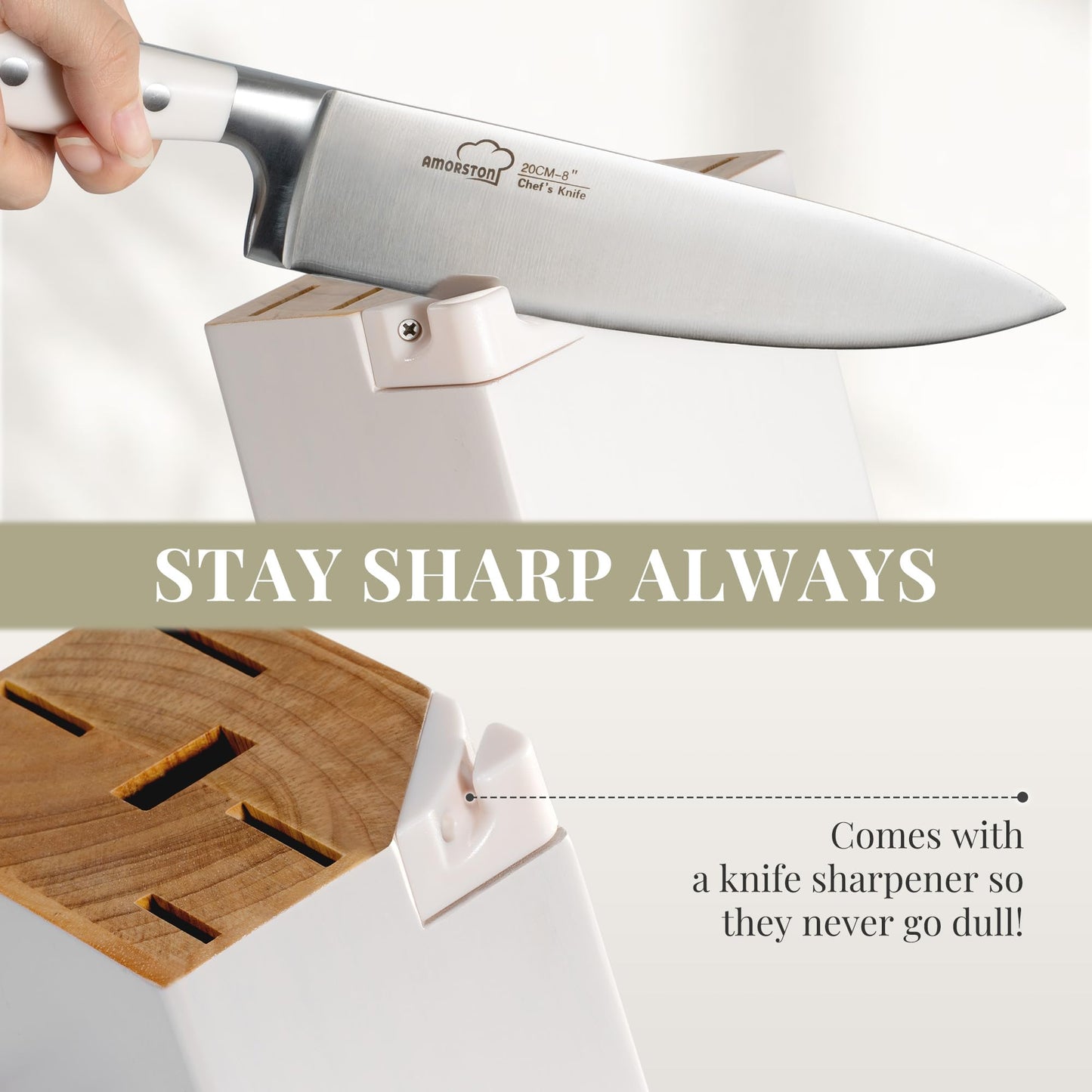 Knife Set, Kitchen Knives Set with Block and Sharpener 14 Pcs Full Tang Knives German Stainless Steel Dishwasher Safe Kitchen Utensils Set with Ergonomic Handle Gifts for Women