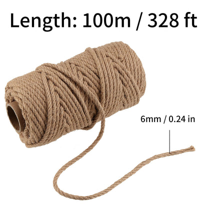 LEXININ 6mm Thick Jute Rope, 328 Feet Twisted Jute Twine, 6mmx100m Hemp Rope String for Crafts