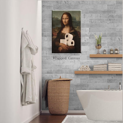 Funny Bathroom Canvas Wall Art, Aesthetic Poster 12x16in Framed Vintage Humorous Classical Oil Painting