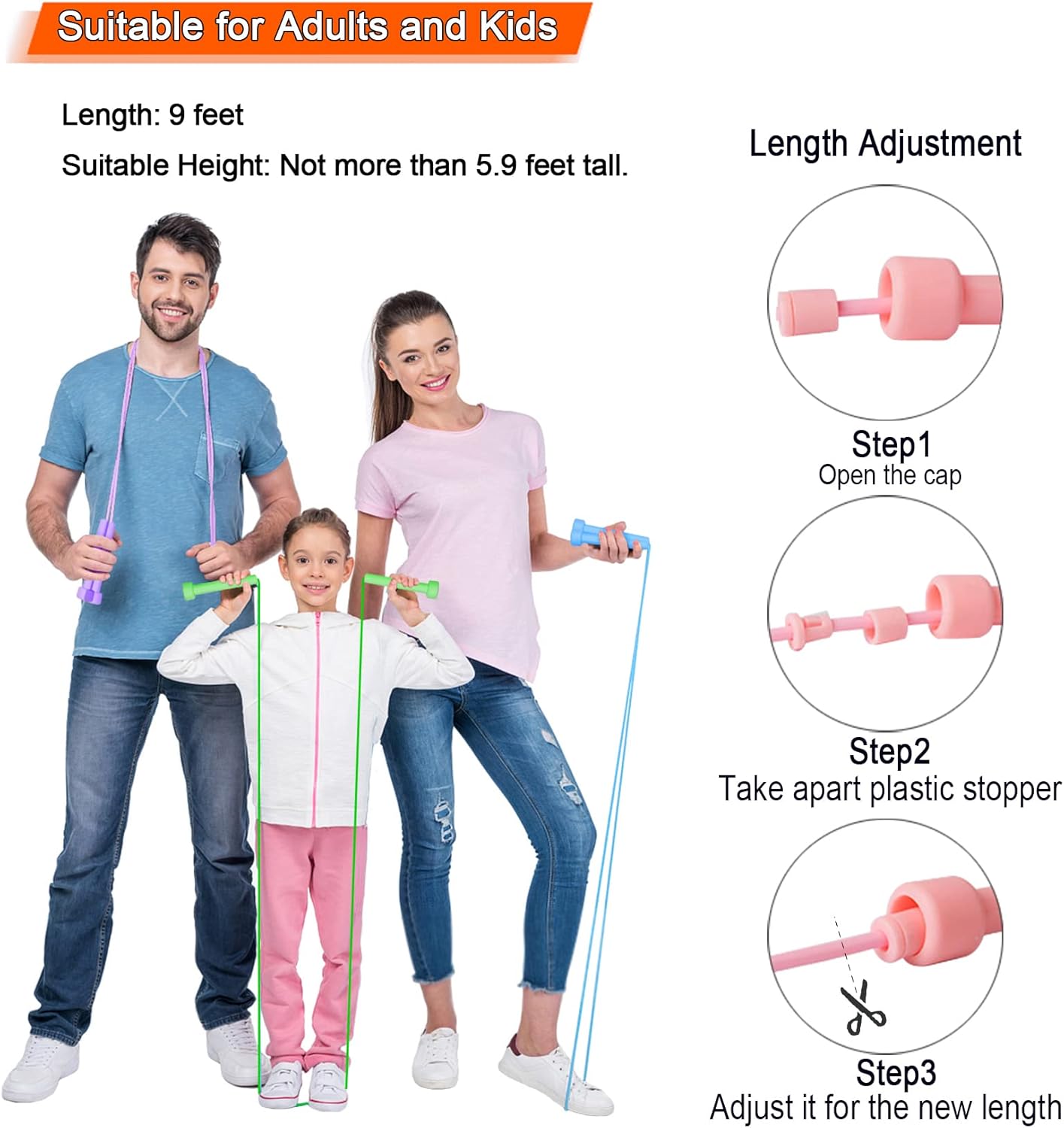 Jump Rope for Kids, 6 Pack Length Adjustable Lightweight Kids Skipping Rope for Children, Students, Boys and Girls Outdoor Sports, Fitness Exercise, Keeping Fit, Workout